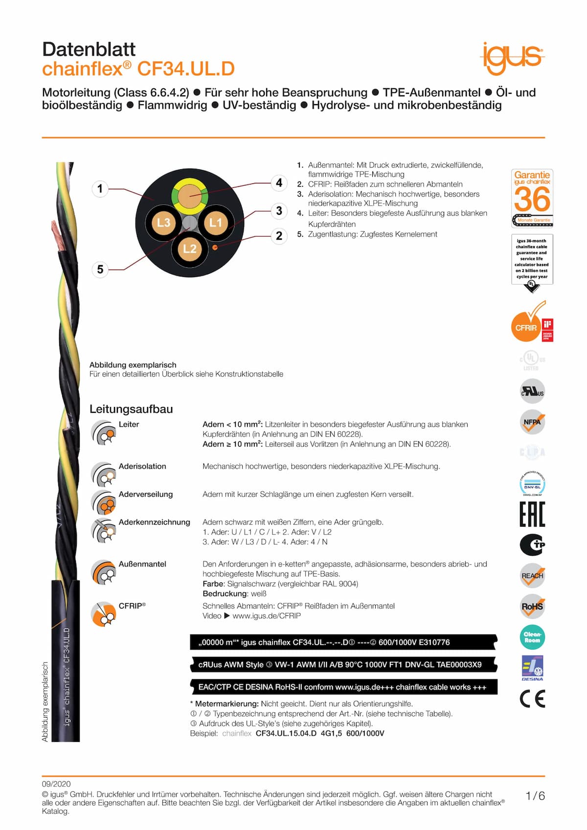 Technisches Datenblatt chainflex® Motorleitung CF34.UL.D