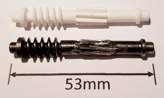 3D-Druck-Ersatzteil für Oldtimer Schnecke mit Zahnrad