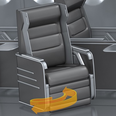 Flugzeug-Interieur: e-kette in drehender Sitzverstellung